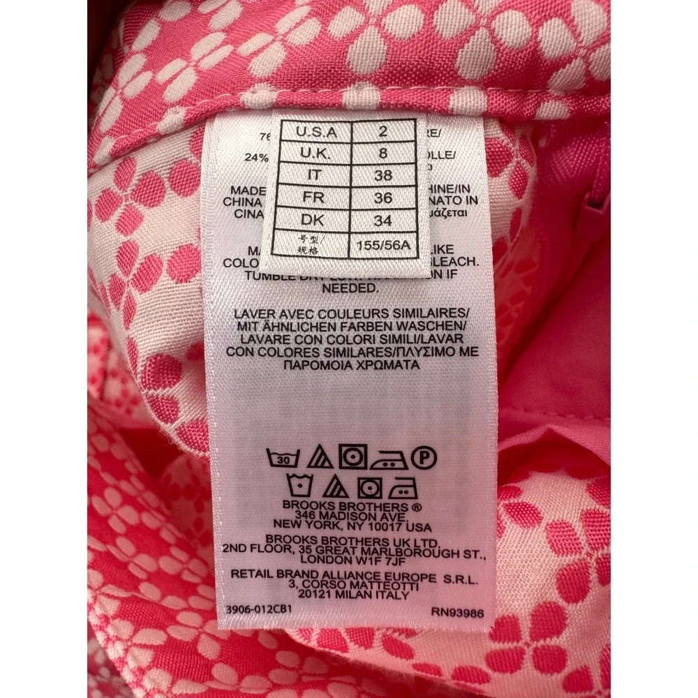 Brooks Brothers 346 Pink White Geometric Clover Pencil Skirt Size 2 Side Zip
